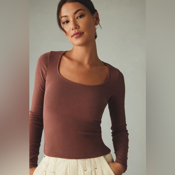Maeve Tops - Anthropologie Maeve Long Sleeve Scoop Neck Ribbed T-Shirt Women’s Size X-Large